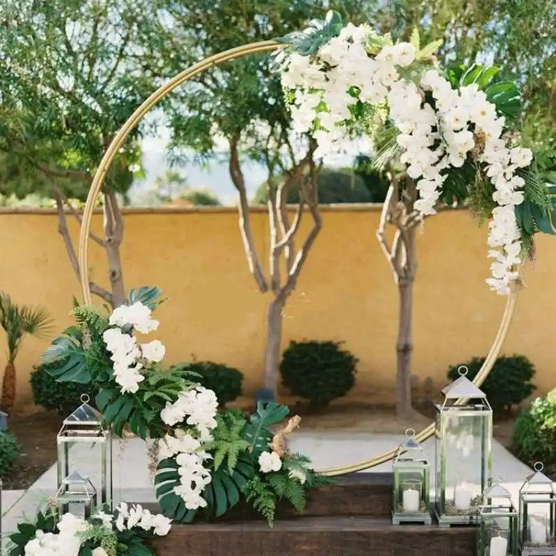 Gold Round Metal Wedding Arch, Photo Booth Backdrop Stand