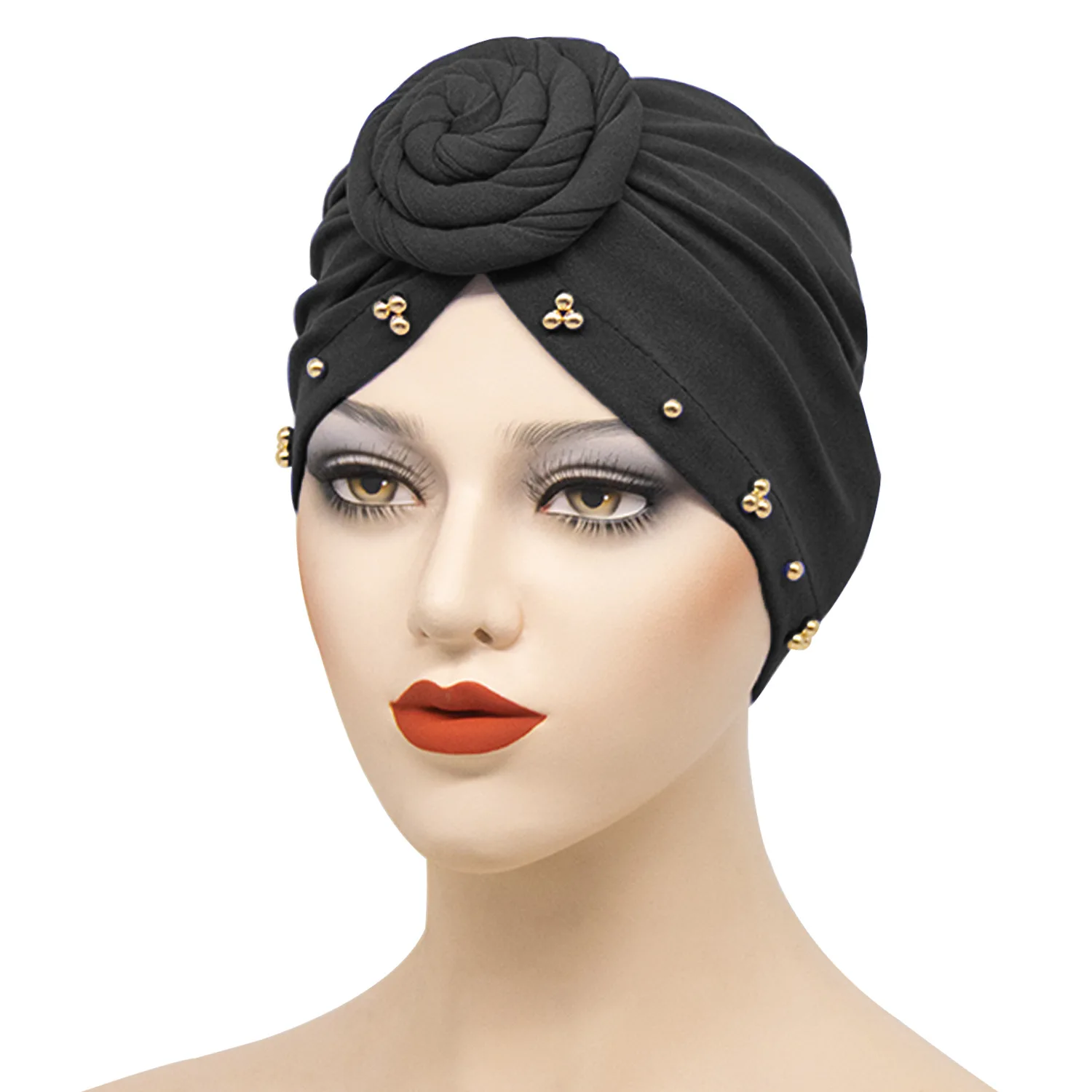 Wholesale Flower Pearl Care Scarf Night Sleep Turban Wide Elastic Solid Sleeping Bonnet Shower Hat Women Satin Night Cap Silk