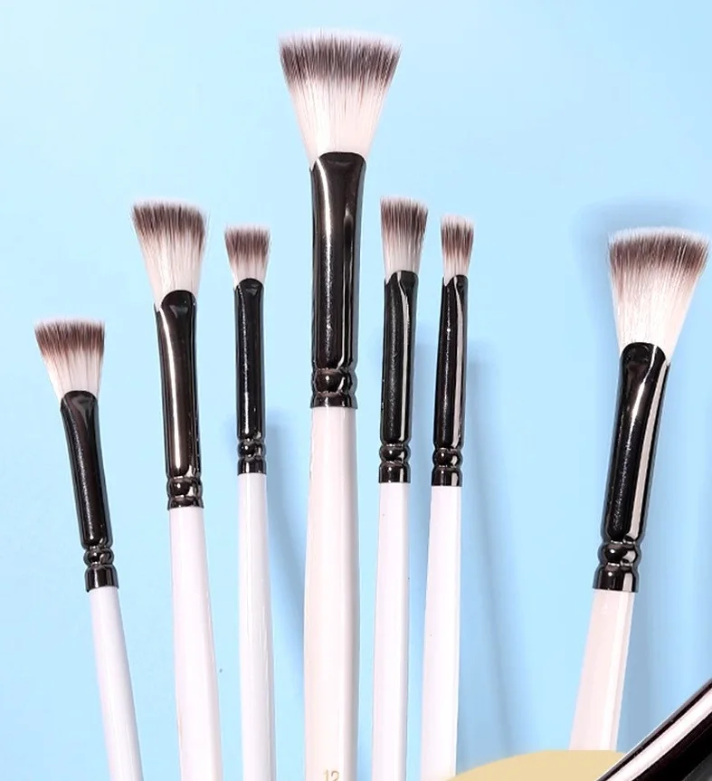 7 PCS Art Painting Brush Set Birch Handle Watercolor Nylon Hair Fan-Shaped Oil Painting Brush