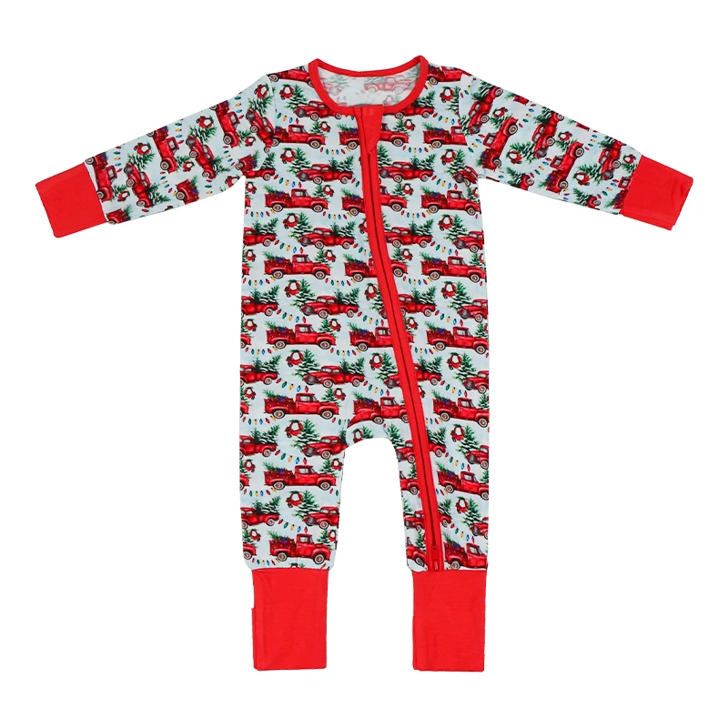 Organic christmas baby romper bamboo onesie newborn zipper sleepsuit custom jersey baby clothes sustainable baby lounge suit