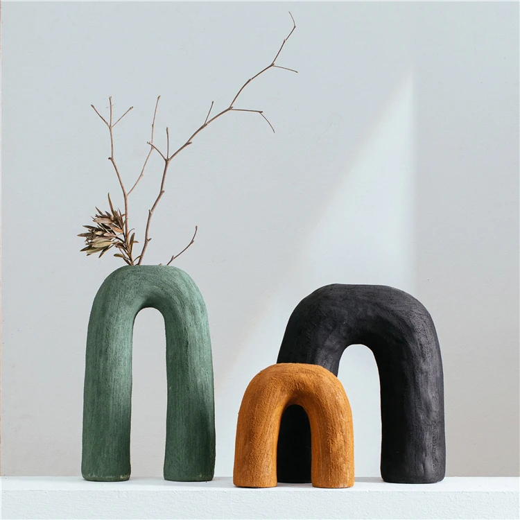 Hot sale wedding centerpiece decorative handcraft U shape bud vase nordic art vase home decoration ceramic vase