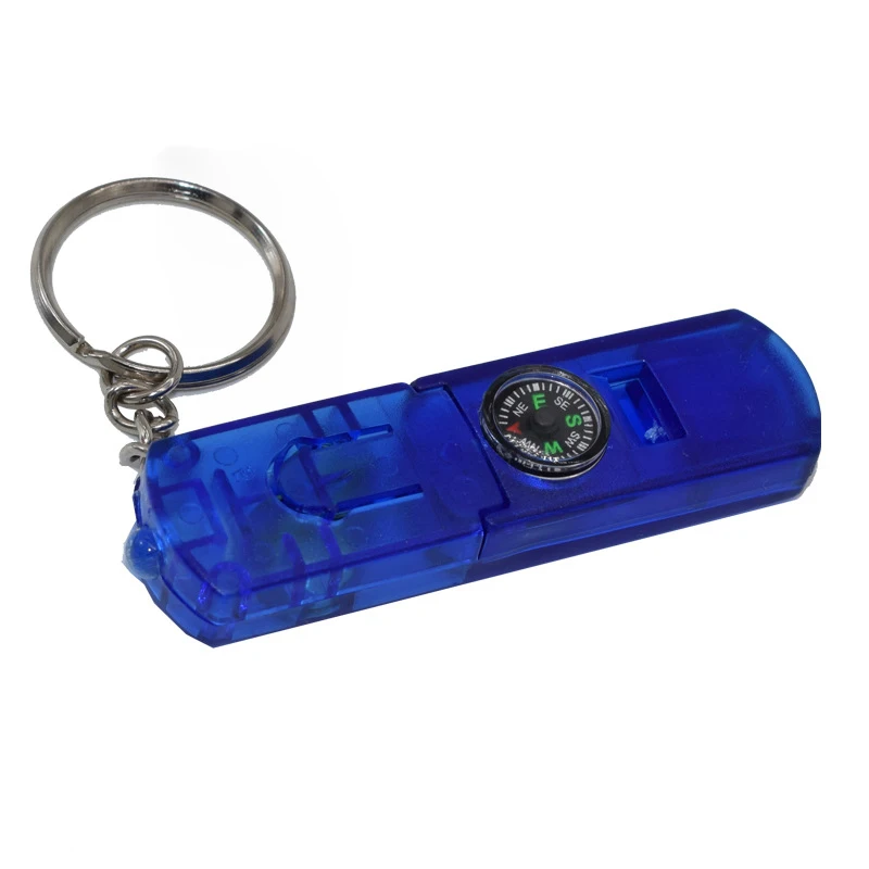 Multifunction turbo sound whistle led light keychain with compass whistle keyring