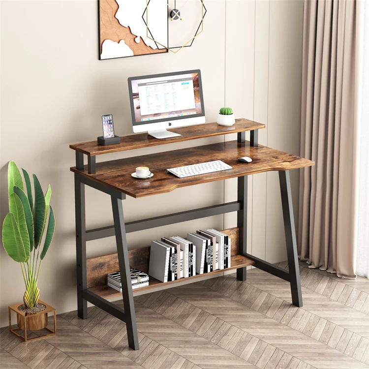 YQ Forever Customization Computer Desk Wood & Steel with Storage Shelves Home Office Furniture