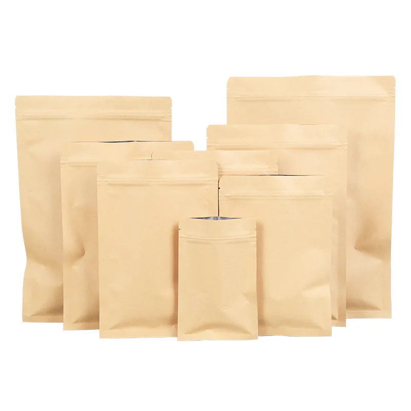 
Biodegradable Custom Design Kraft Paper Aluminum Foil 3 Side Seal Flat Packaging Bag 