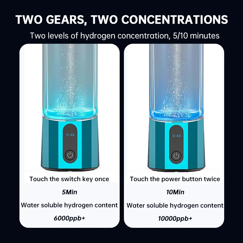 H2 Rich Hydrogen Water Ionizer Electrolysis Hydrogen Rich Water Glass Rechargeable hydrogen water bottle
