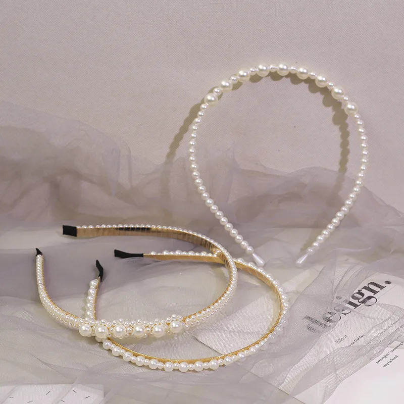 New Popular Korean Elegant Pearl Headband Simple Thin Hair Accessories for Girls