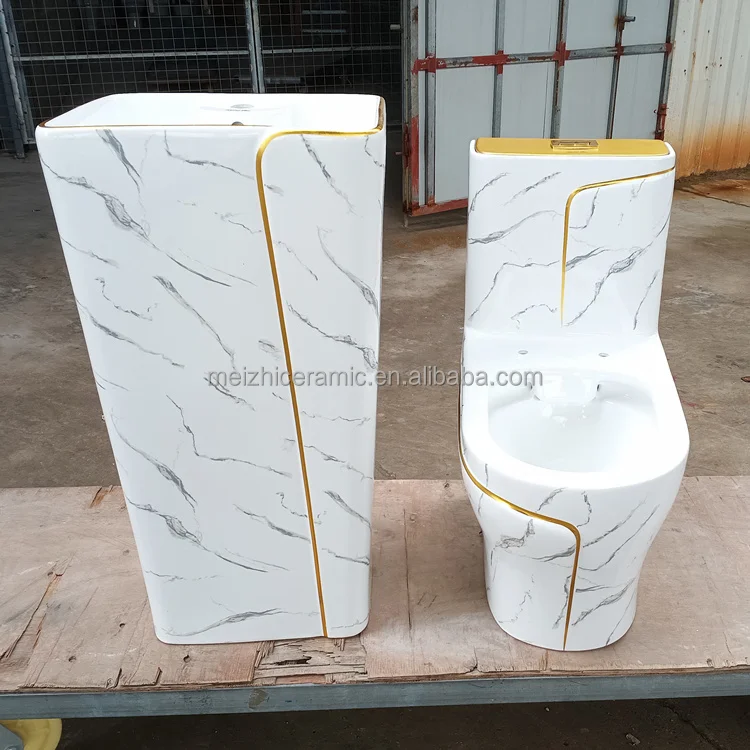Sanitary ware suite marble color wc one piece ceramic commode toilet and sink sets bathroom luxury