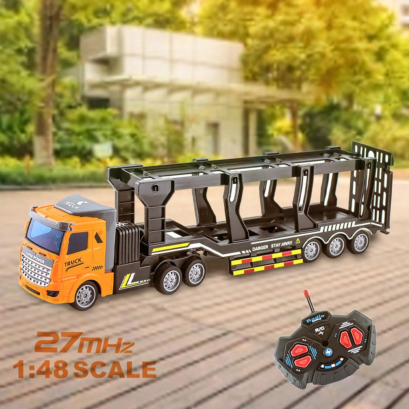 KUNYANG 4 channel kids birthday gift rc truck with lighting double deck transport trailer toys plastic remote control rc truck