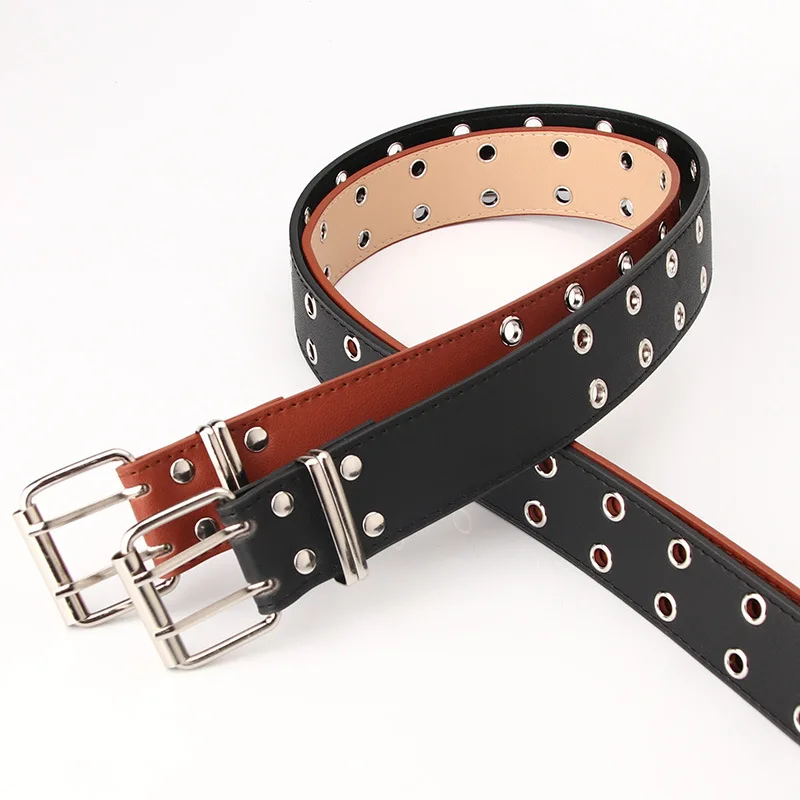 New Personality Double Row Ladies Belt Fashion Rivet Decorative Pu Belt Trend Wide Belt