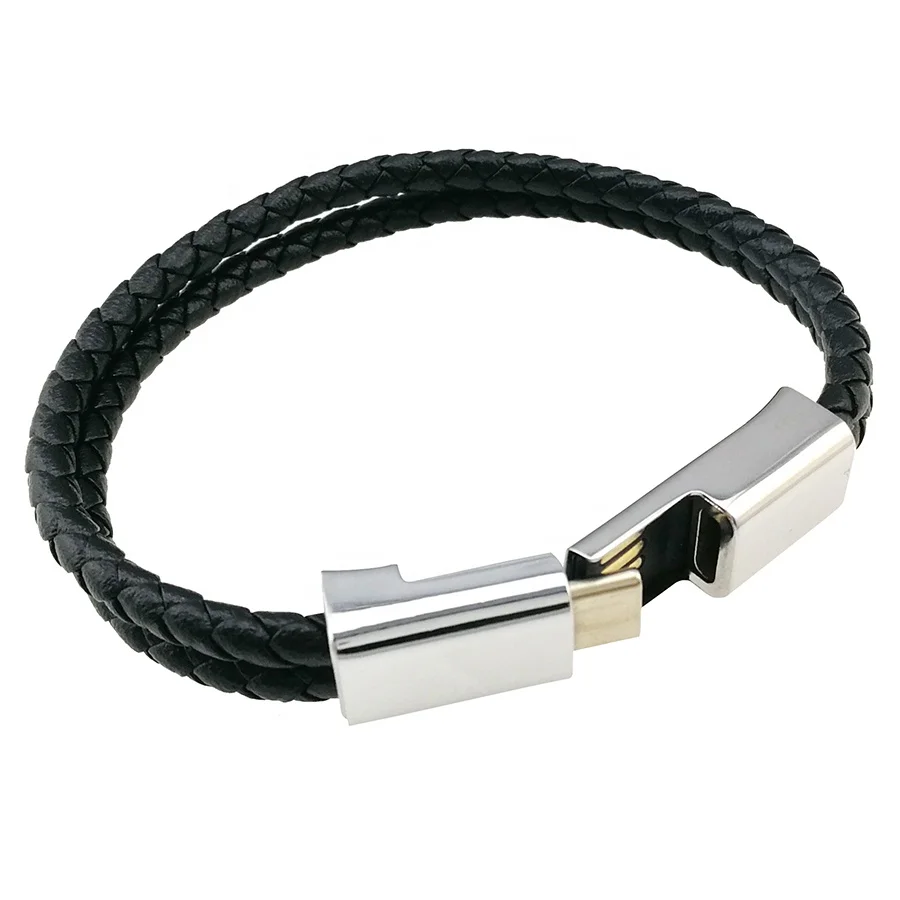 Magnetic Bracelet Wearable Leather Micro USB Charger Cable for Mobile Phone