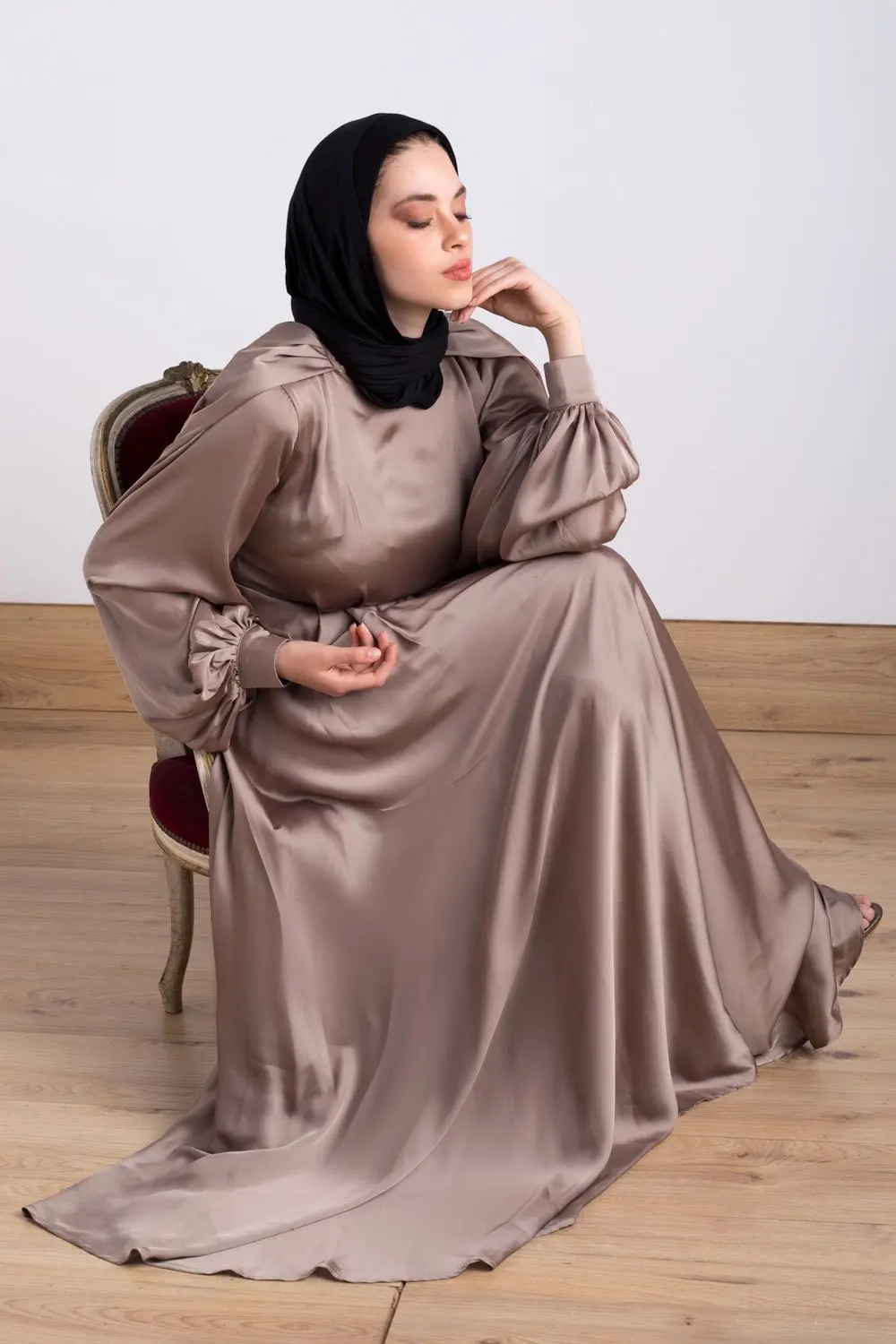 custom high fashionable muslim women satin kaftan maxi dress