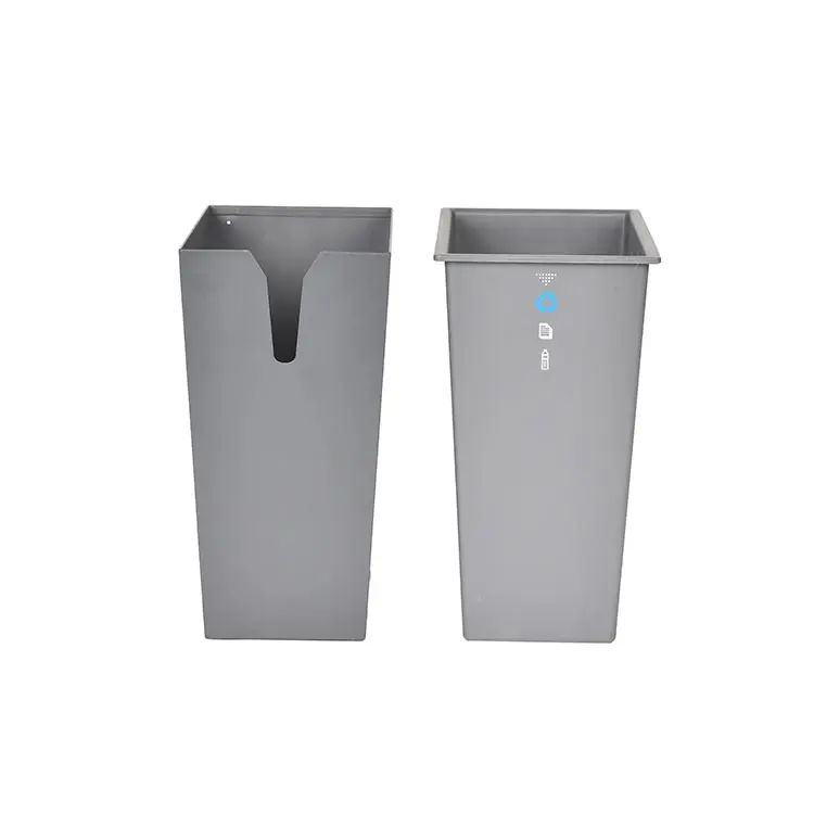 New arrival matt grey double layer metal rectangle waste trash bin for hotel