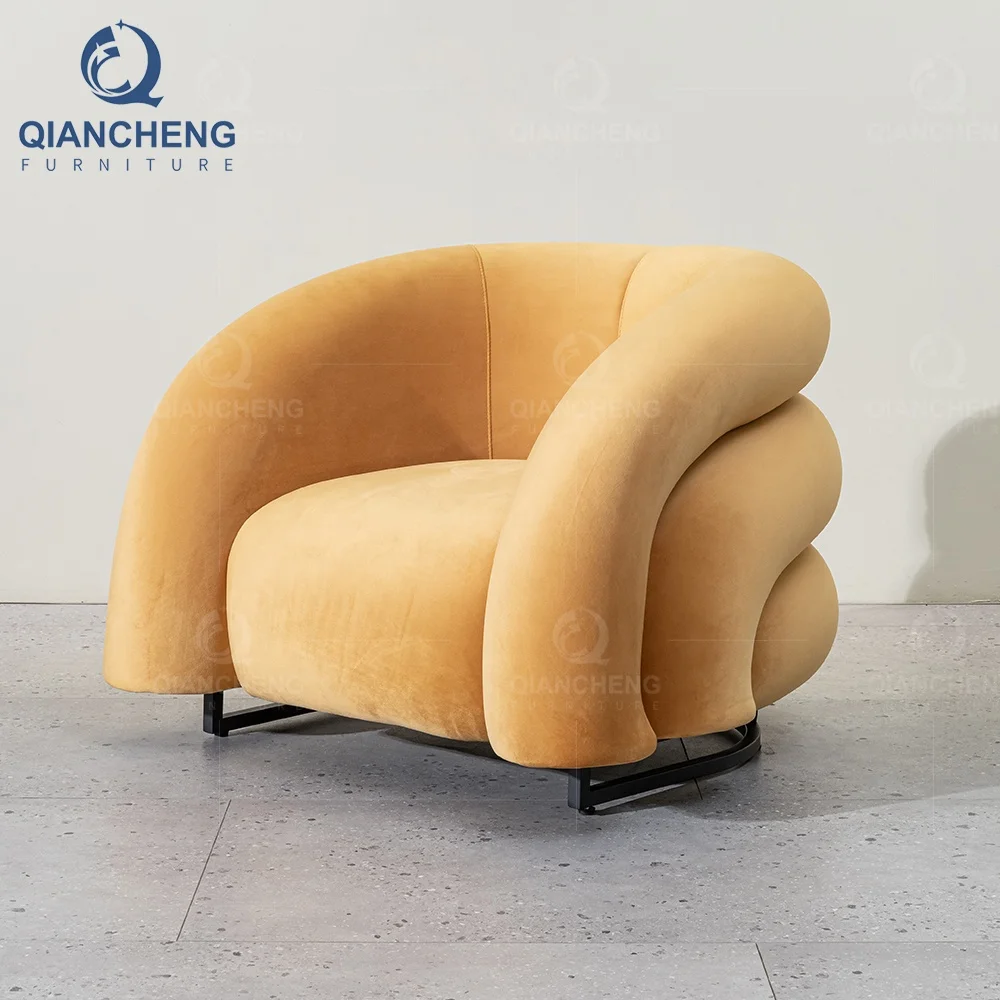 Buy Furniture From China on Line Nordic Simple Fabric Leisure Dining Room Chair Single Seater Armrest Sofa Chair