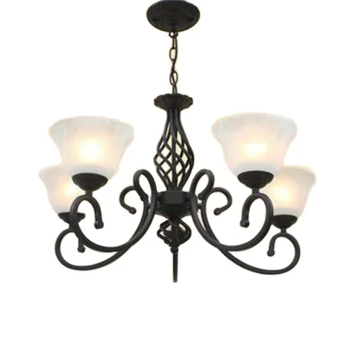 Vintage Wrought Iron Glass European Chandelier