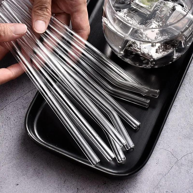 Reusable eocfriendly glass straw with pouch packaging and cleaner