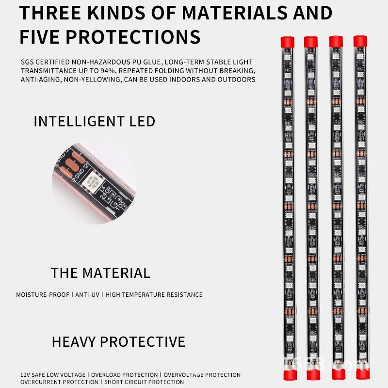 Led Car Light Interior, 4pcs 72 Led Strips Lights for Car by APP Control, DIY Colors Music Microphone Control Under Dash