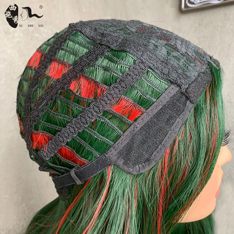 Short Natural Wavy Green Red Bob Wigs For Women Shoulder Length Cruella deville Synthetic Hair Halloween Costume Cosplay Wig