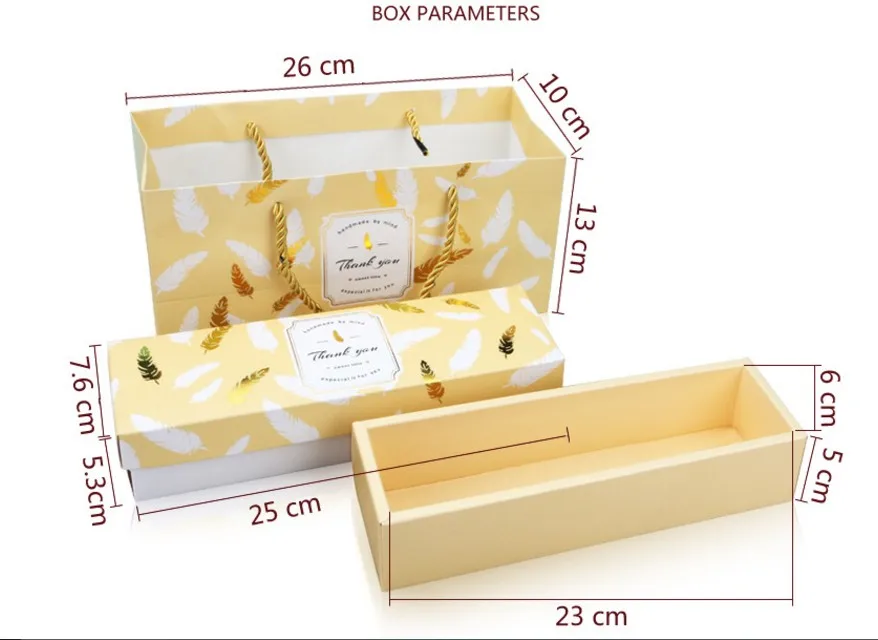 Wholesale Custom New Design Feather Printed Paper Bag with Box Set for Candy Cake Food Biscuit Mooncake Gift Packaging