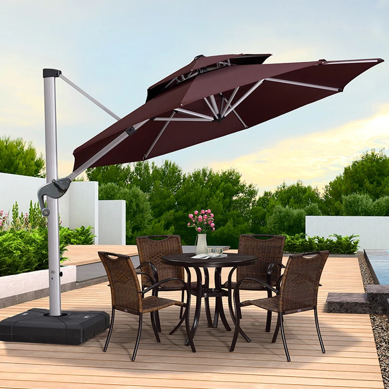 Aluminum Furniture Large Right Cantilever Outdoor Tilting Garden Patio Umbrella With Led Solar Panel