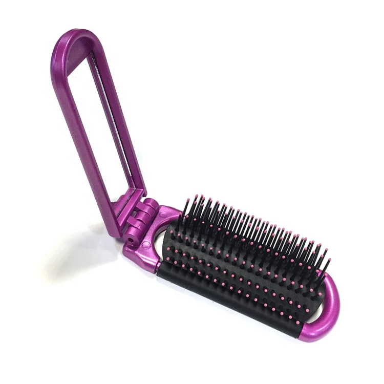 Custom Mini Travel Portable Plastic Hair Comb Nylon Bristle Pocket Mirror Folding Hair Brush Comb Product
