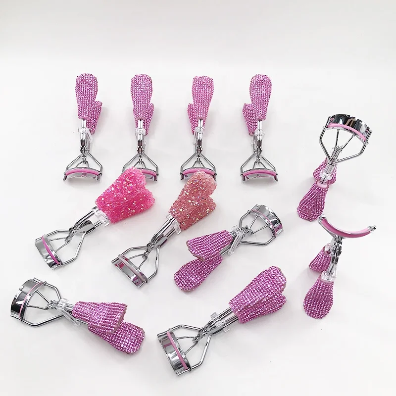 New Colorful Cosmetic Glitter Pink Rhinestone Eyelash Curler Makeup Tool for Women
