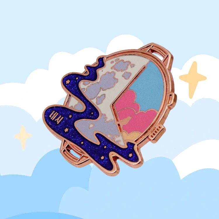 Wholesale Badge Maker Gold Plated Customized Cute Enamel Pins Metal Emblem Custom Logo Glitter Enamel Lapel Pin Badges