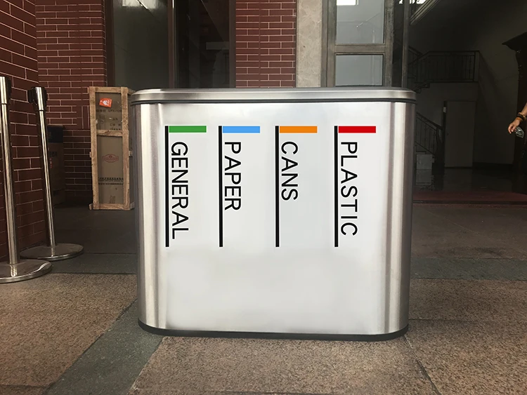 Standing Open-Top  4 Compartment Dust Bin Hotel Stainless Steel Recycle Rubbish Bin