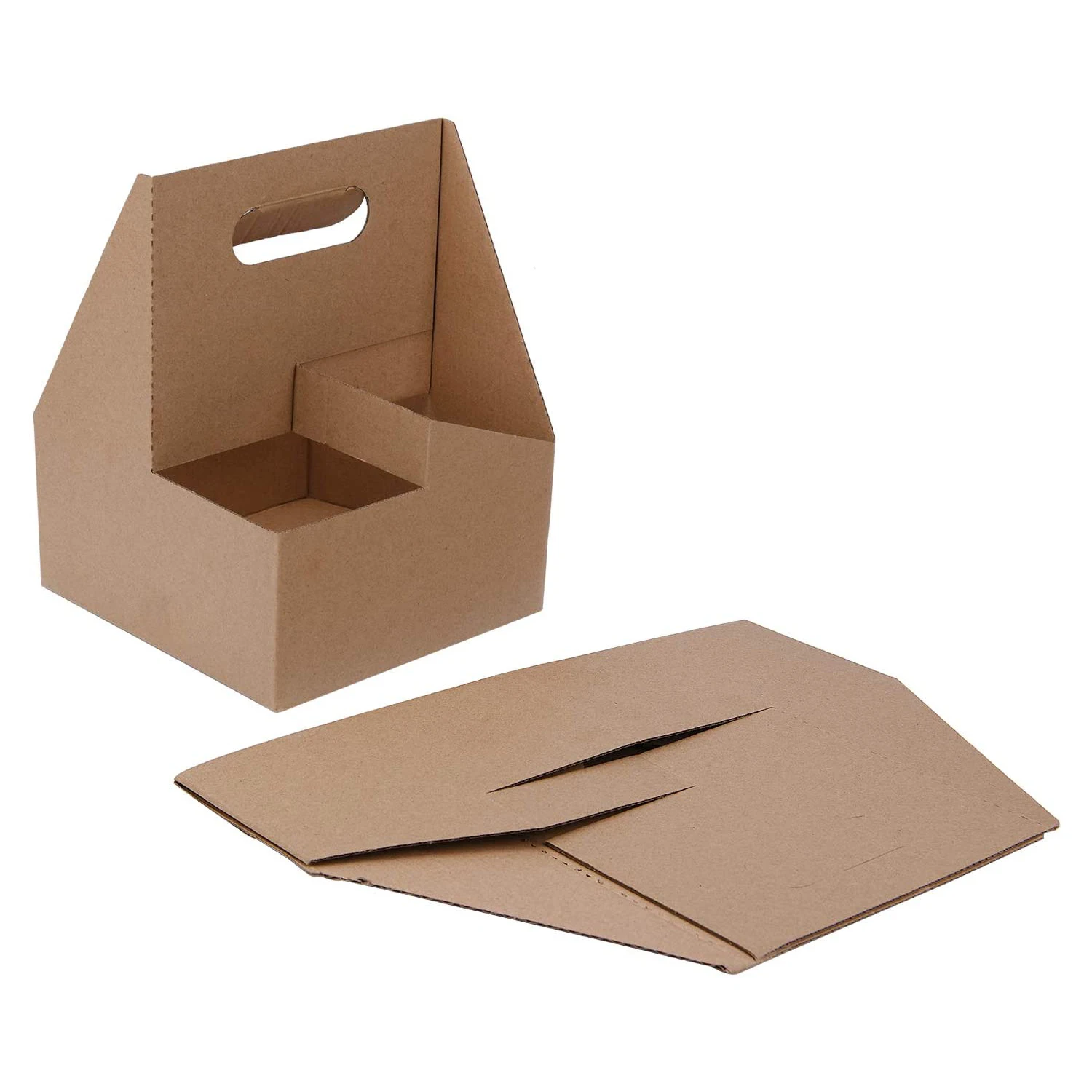 Custom bio-degradable cheap convenient kraft paper drinks carrier take away coffee milk cups carrier with handles for Drink