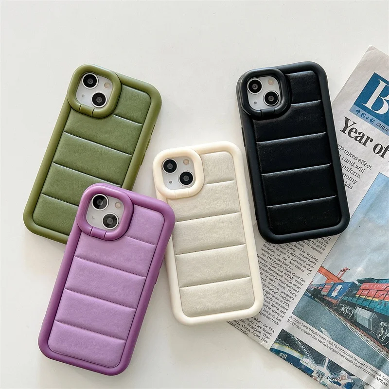 WOWCASE Wholesale Color Stealth Lens Holder Down Jacket puffer case for iPhone 14 13 12 11 pro max Leather Cover Back Cover