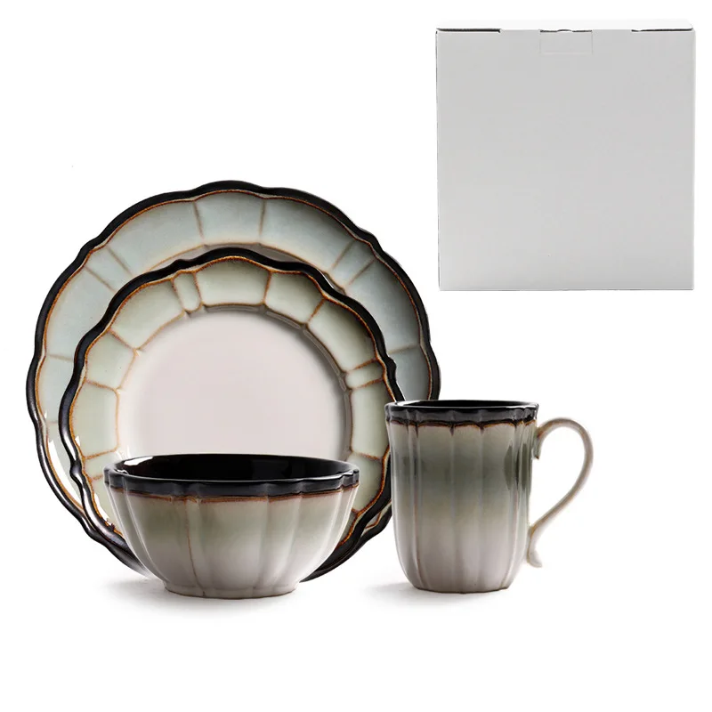 
Lotus Pond Moonlight American Western Tableware Creative Ceramic Bowl Plate Cup Set Home Dining Plate Salad Bowl Mug 