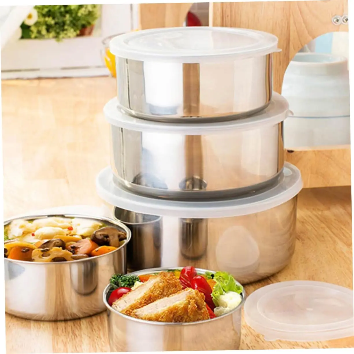 5 Pcs Modern Stainless Steel Warmer Set Kitchen Hot Pot Inner Lid Heatable Casserole Food Storage Container