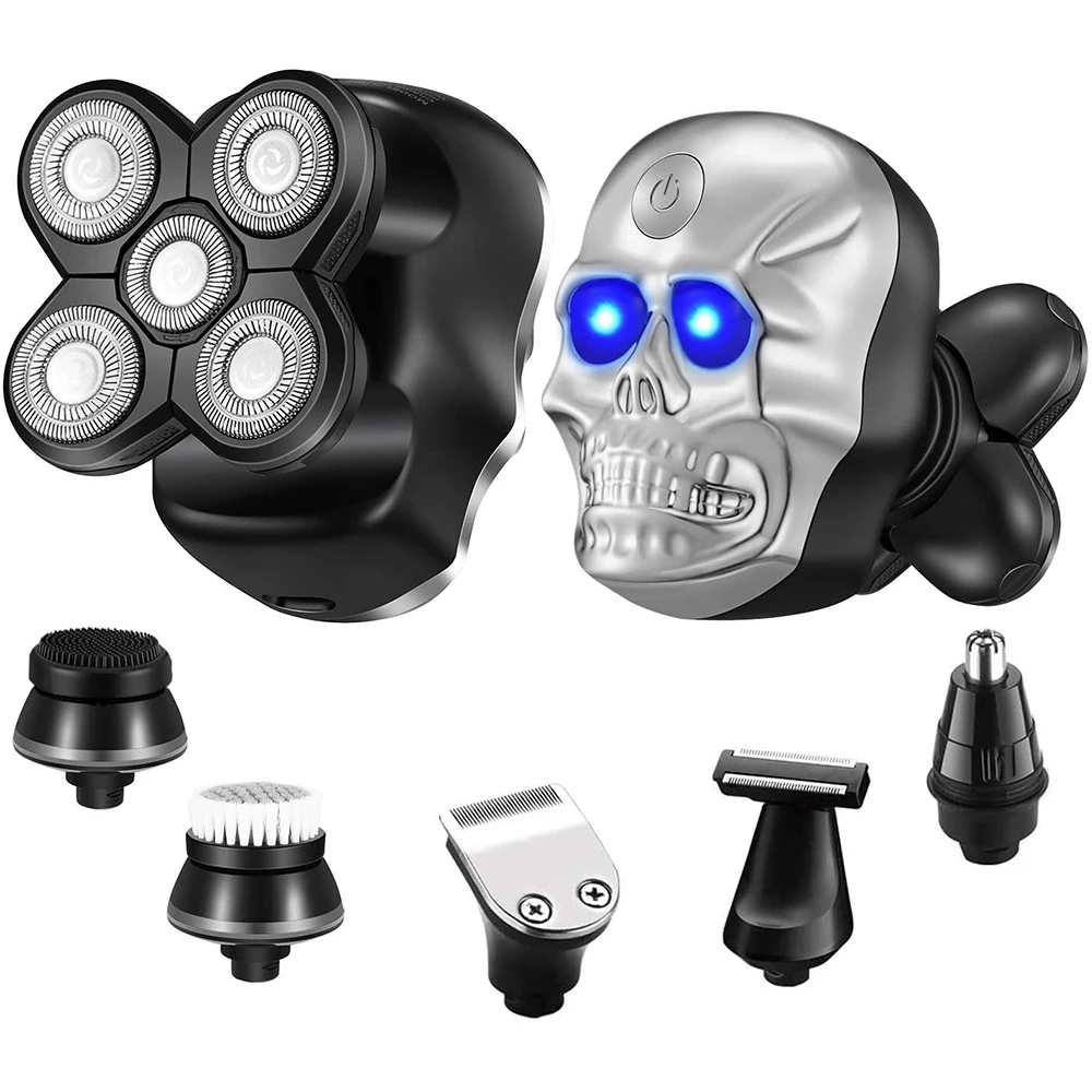 6 In 1 Portable USB Rechargeable 5 Heads Shaver Waterproof grooming kit Shaver skull shaver