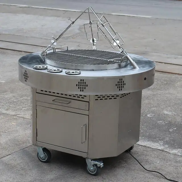Outdoor large charcoal barbecue BBQ grill Round rotating Stainless steel bbq grill