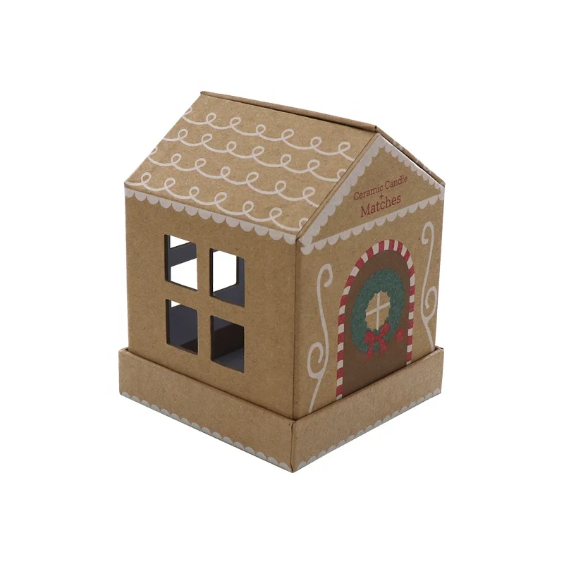 Factory Price Christmas Decoration Gift Box Kraft Christmas House Shape Mug Packing Box