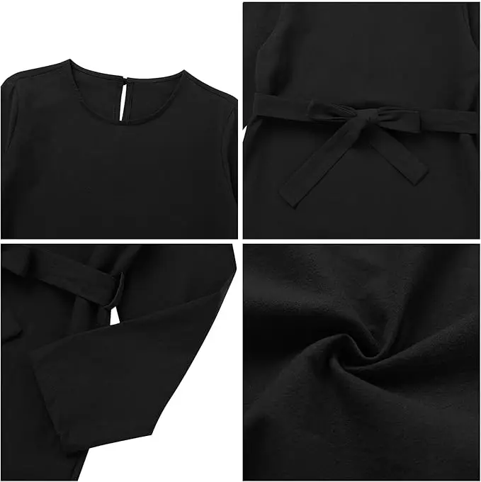 Elegant Outfit with Waist Belt Black, Fir Green, Copper Brown, and Dusty Blue Modest Tunic and Pants Set for Muslim Women