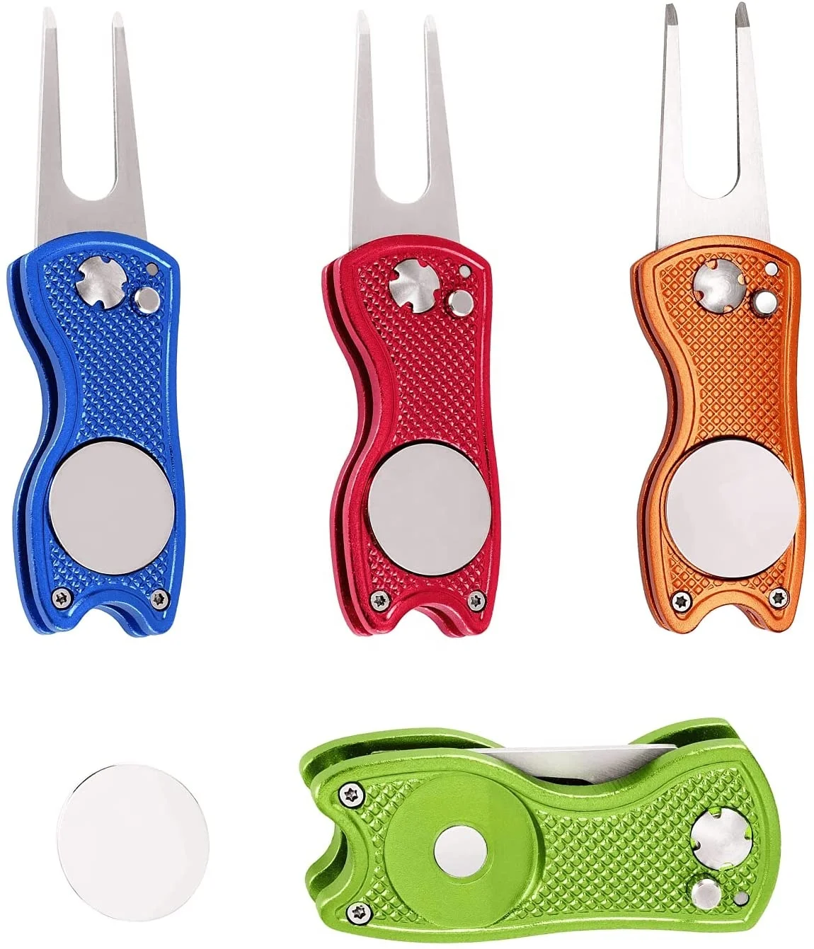 Wholesale Portable and Foldable Golf Divot Repair Tool Magnetic Golf Ball Marker Tool Stainless Steel golf Divot Tool