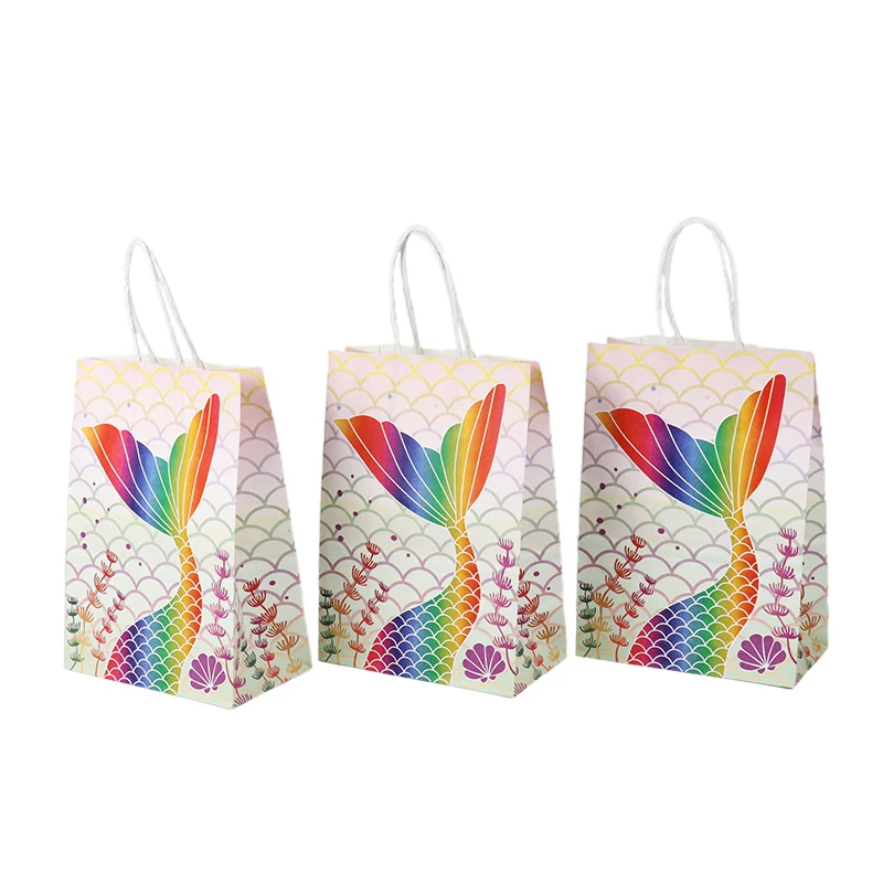 Mermaid Paper Gift Bags with Handle Goodie Bags Little Girls Mermaid Themed Birthday Party Cartoon Theme Paper Bag