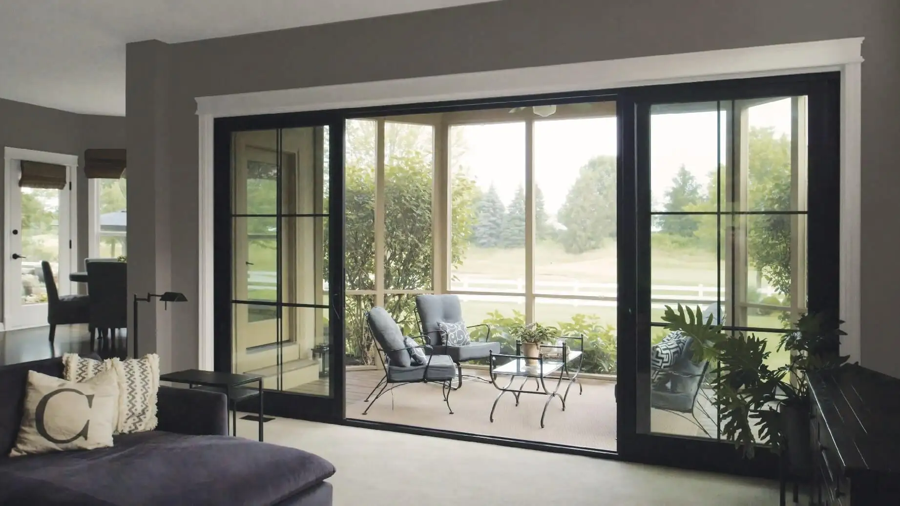 Retractable panoramic sliding metal door hanging aluminium alloy glass patio sliding doors