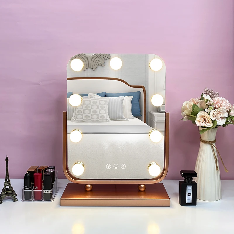 Настольное зеркало для туалетного столика с 9 диммируемыми яркими светодиодными лампочками, зеркало для макияжа с подсветкой и сенсорным экраном, 3 цвета