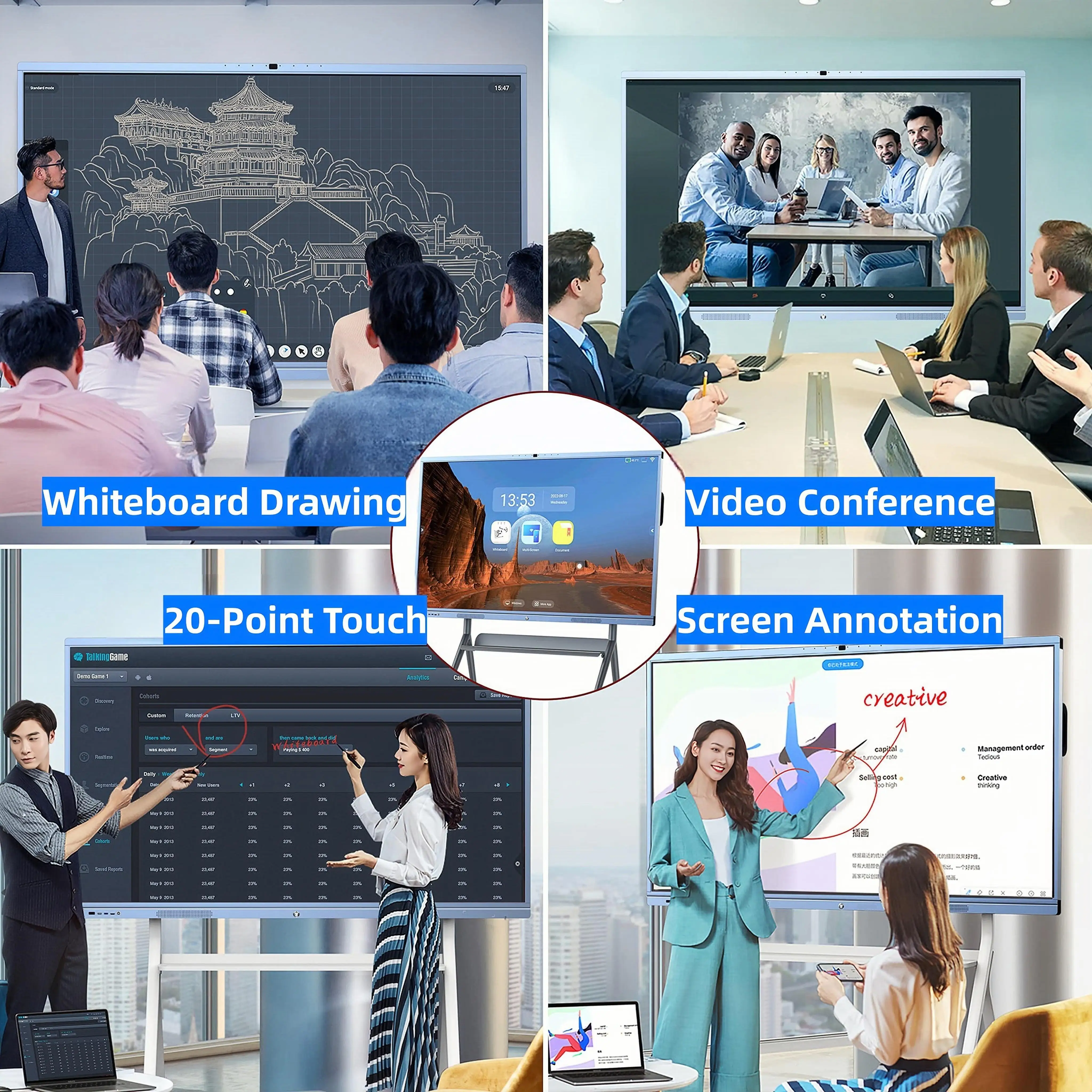 55 65 75 86 98 inch touch lcd monitor smart board big lcd advertising display touch screen digital board interactive whiteboard