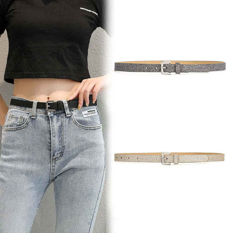 Shiny ladies belt hip hop bungee trim casual jeans belt