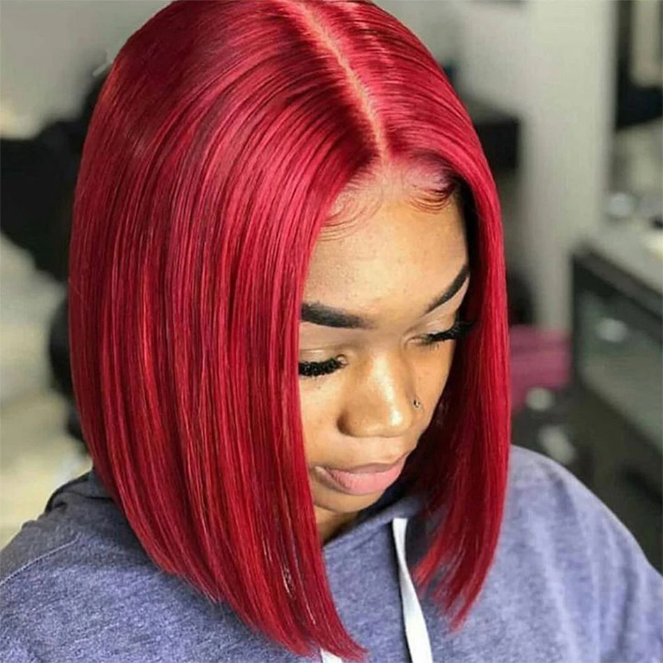 Hot Selling 13x4 Lace Frontal Wigs Pink Red 613 Honey Blonde Pre Plucked Straight Short Bob Wigs For Black Women