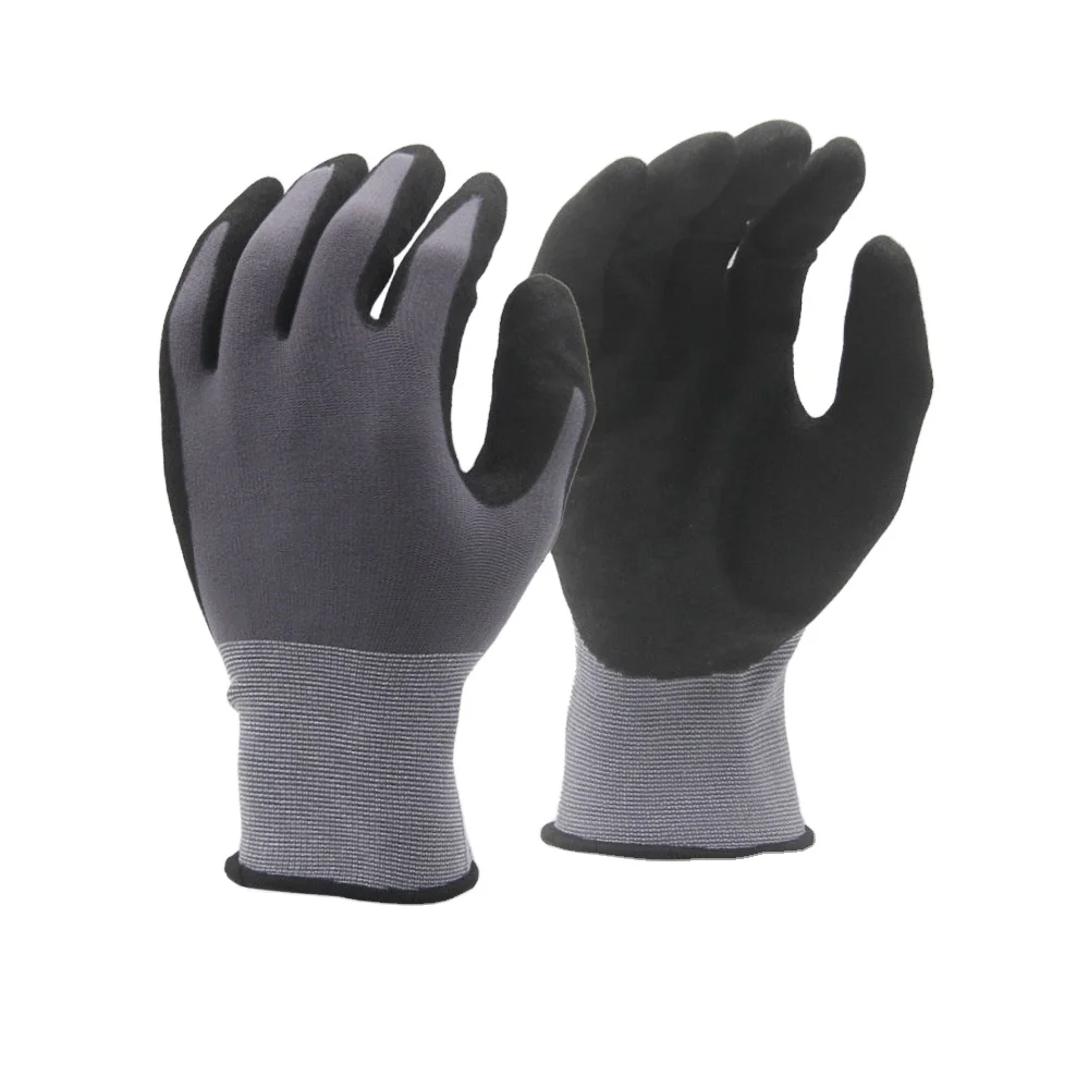 Factory direct sale black wear resistant antislip nitrile gloves for work nitrile sandy dipped gloves
