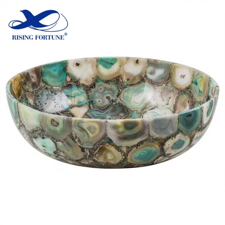 Customized Natural Semi Precious Stone Sink Crystal Agate Quartz Bathroom Decoration Green Agate Sink