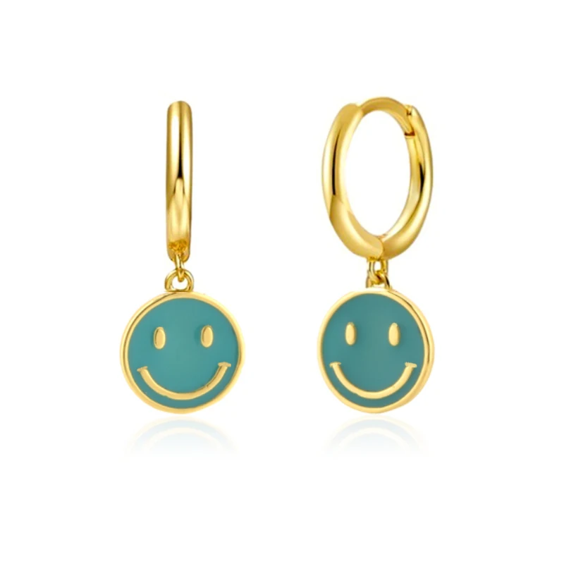 Cute Colorful Enamel Smiley Face Round Shape Hoop Drop Earrings Happy Email Smile Earrings Jewelry