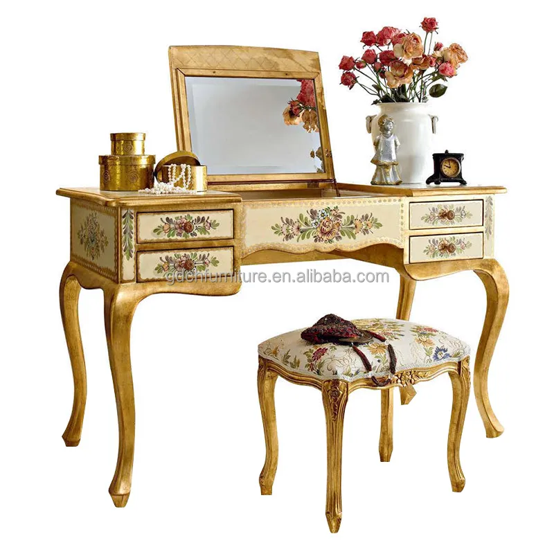 Unique Gold Hand Made Drawer Carved Solid Wood Designer Bedroom Furniture Luxurious Hand Carved Wooden Dresser