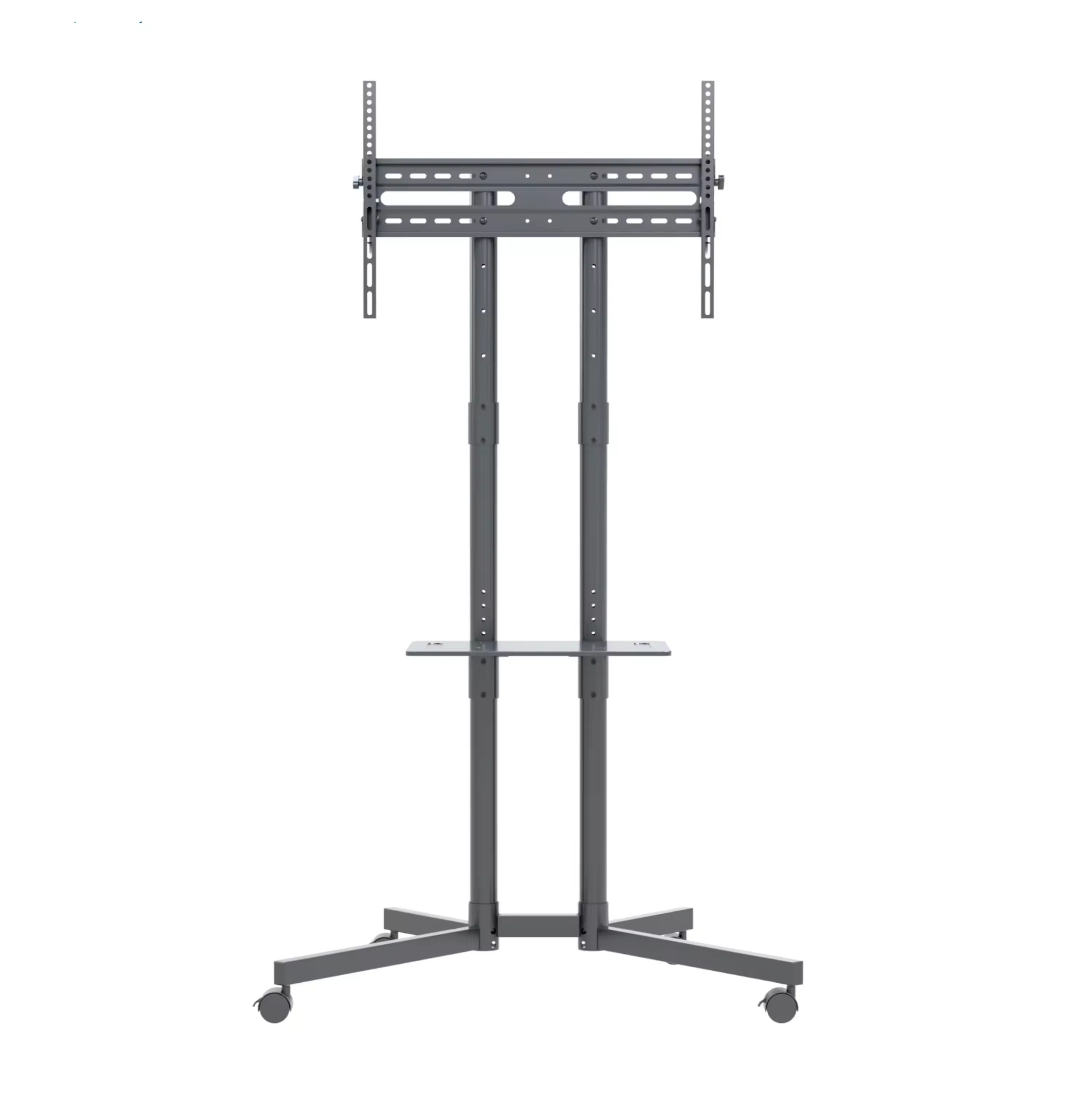 Ergonomic Movable TV Cart Portable Adjustable Mobile Stand Cart Trolley Stand with Tray above Wheels for 55-85