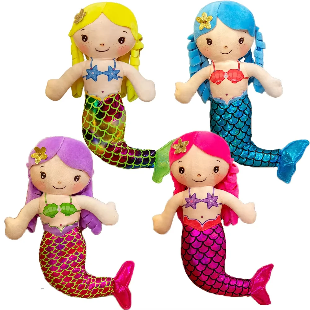 Factory Price Hot Selling 30cm Cartoon Mermaid Princess Dolls Plush Toy Sequins Mermaid Tail Stuffed Toy For Girls Gift