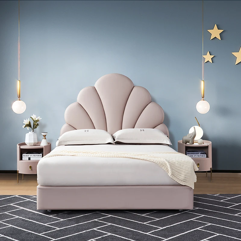 Luxury Bedroom Furniture Set Up-holstered King Queen Double Size Leather Prince Beds For Boy Children Kids