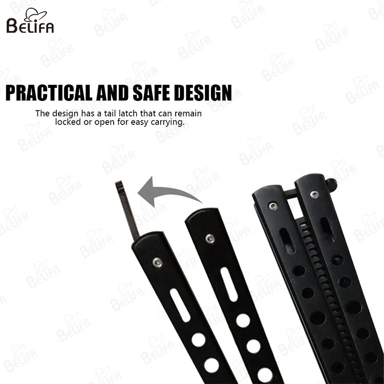 Custom Private Brand Hair Styling Tools Stainless Steel Training Practice Pocket Beard Comb Folding Butterfly Knife Comb